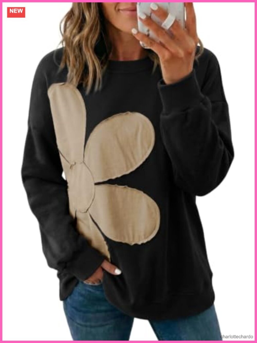 Women's Floral Crewneck Sweatshirt Lightweight Long Sleeve Loose Pullover Top